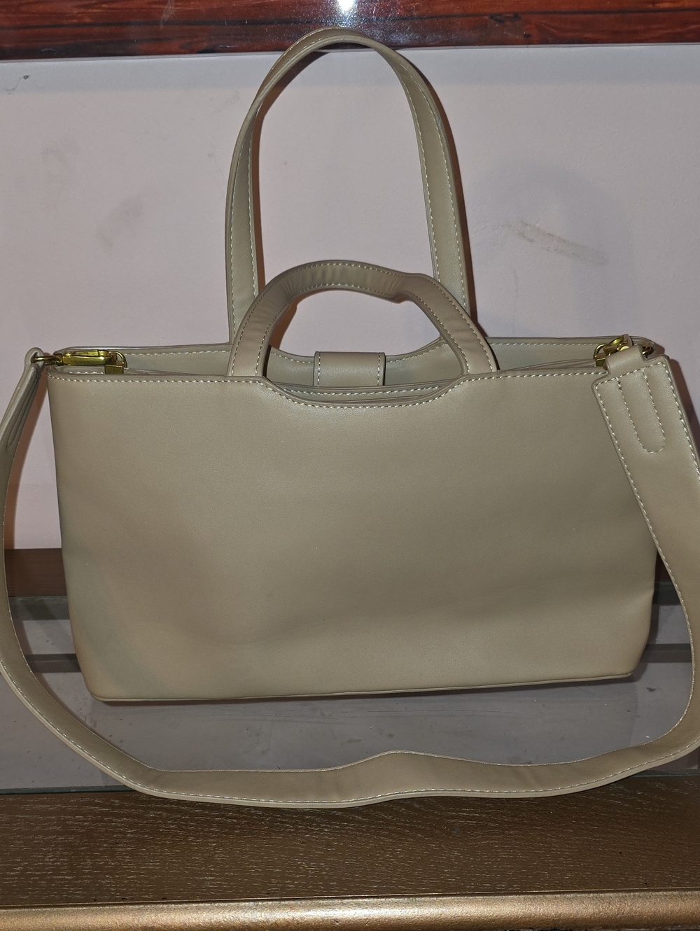 Cream Structured Tote Bag with Removable Strap